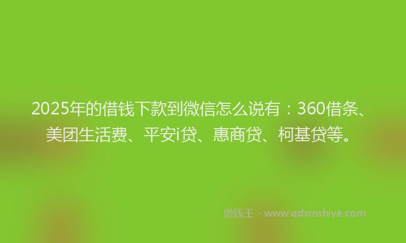 2025年的借钱下款到微信怎么说有：360借条、美团生活费、平安i贷、惠商贷、柯基贷等。