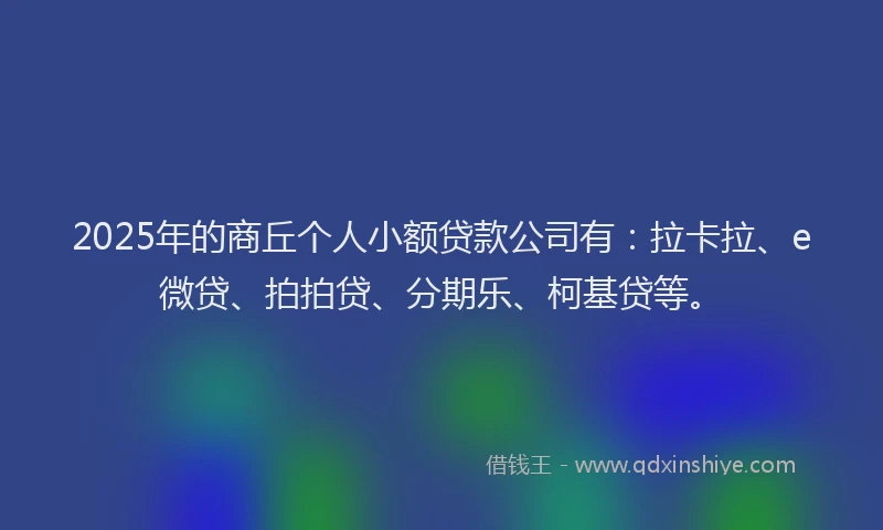 2025年的商丘个人小额贷款公司有：拉卡拉、e微贷、拍拍贷、分期乐、柯基贷等。