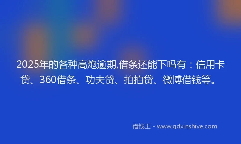 2025年的各种高炮逾期,借条还能下吗有：信用卡贷、360借条、功夫贷、拍拍贷、微博借钱等。