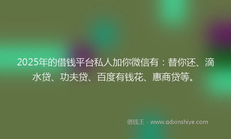 2025年的借钱平台私人加你微信有：替你还、滴水贷、功夫贷、百度有钱花、惠商贷等。