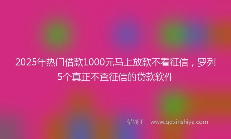 2025年热门借款1000元马上放款不看征信，罗列5个真正不查征信的贷款软件