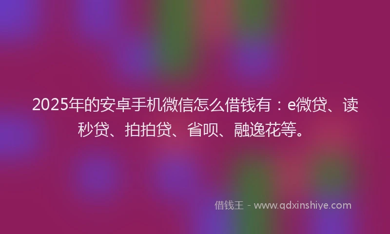 2025年的安卓手机微信怎么借钱有：e微贷、读秒贷、拍拍贷、省呗、融逸花等。