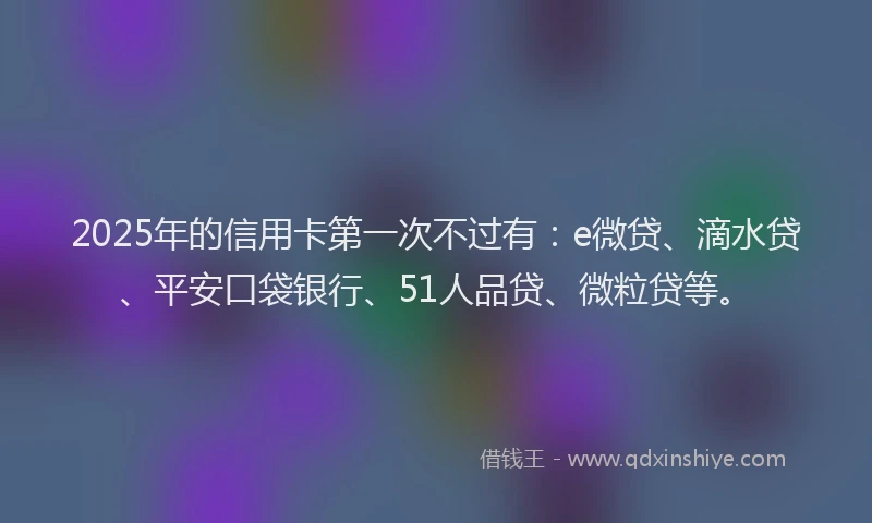 2025年的信用卡第一次不过有：e微贷、滴水贷、平安口袋银行、51人品贷、微粒贷等。