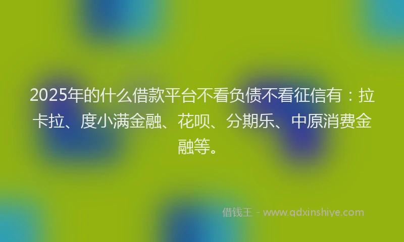 2025年的什么借款平台不看负债不看征信有：拉卡拉、度小满金融、花呗、分期乐、中原消费金融等。