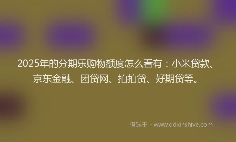 2025年的分期乐购物额度怎么看有：小米贷款、京东金融、团贷网、拍拍贷、好期贷等。