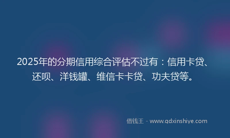 2025年的分期信用综合评估不过有：信用卡贷、还呗、洋钱罐、维信卡卡贷、功夫贷等。