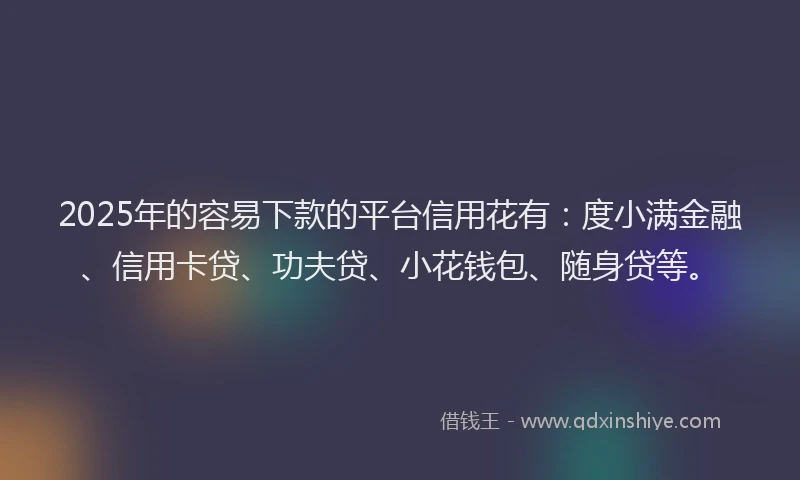 2025年的容易下款的平台信用花有：度小满金融、信用卡贷、功夫贷、小花钱包、随身贷等。