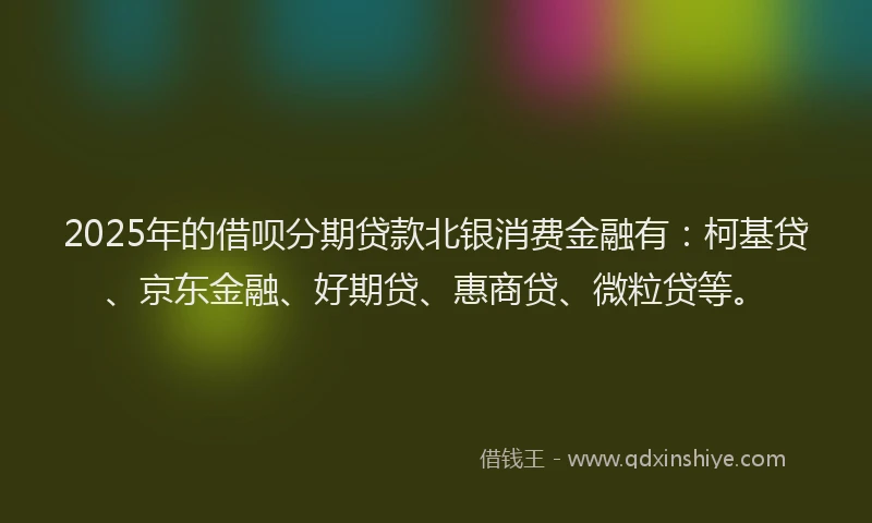 2025年的借呗分期贷款北银消费金融有：柯基贷、京东金融、好期贷、惠商贷、微粒贷等。
