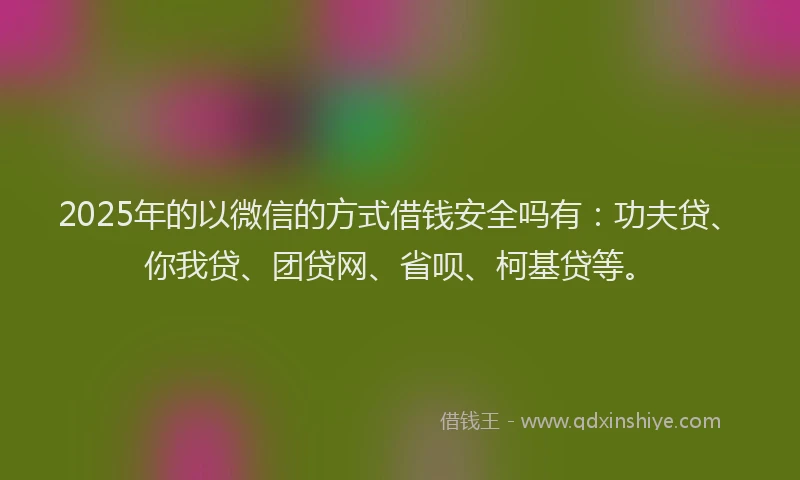 2025年的以微信的方式借钱安全吗有：功夫贷、你我贷、团贷网、省呗、柯基贷等。