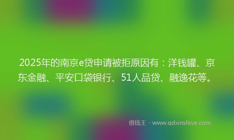 2025年的南京e贷申请被拒原因有：洋钱罐、京东金融、平安口袋银行、51人品贷、融逸花等。