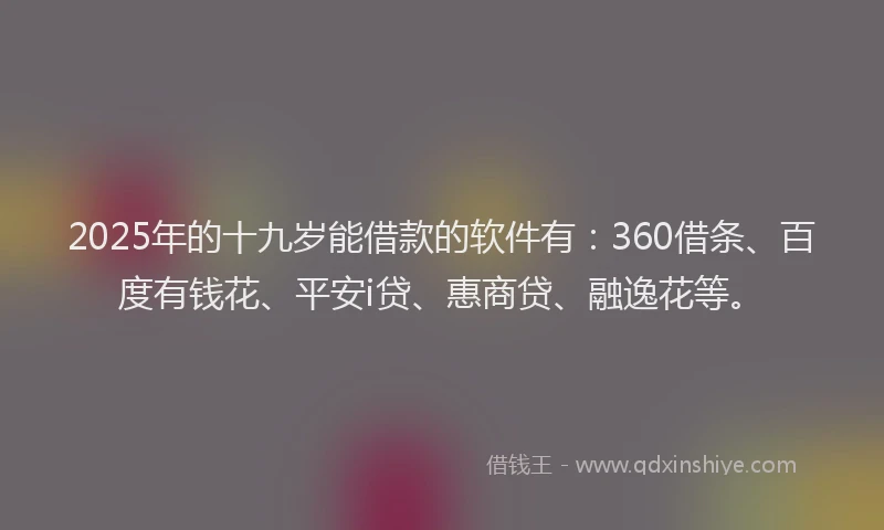 2025年的十九岁能借款的软件有：360借条、百度有钱花、平安i贷、惠商贷、融逸花等。