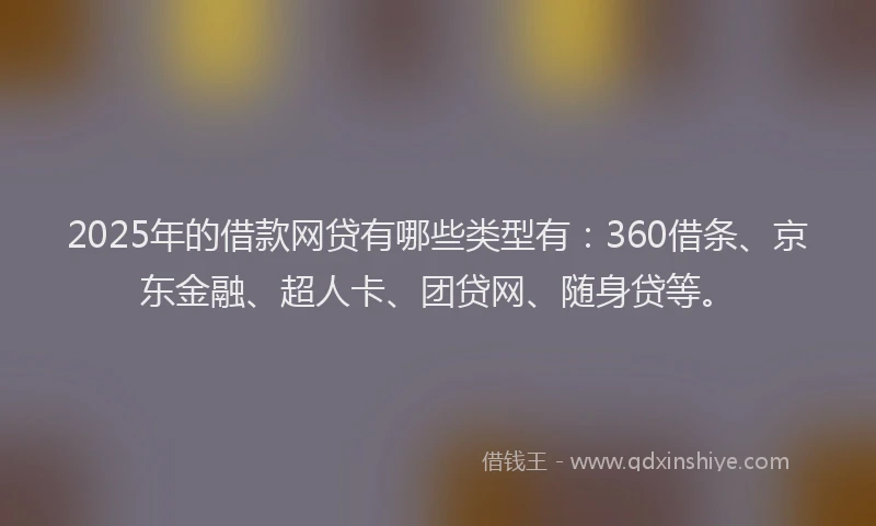 2025年的借款网贷有哪些类型有：360借条、京东金融、超人卡、团贷网、随身贷等。