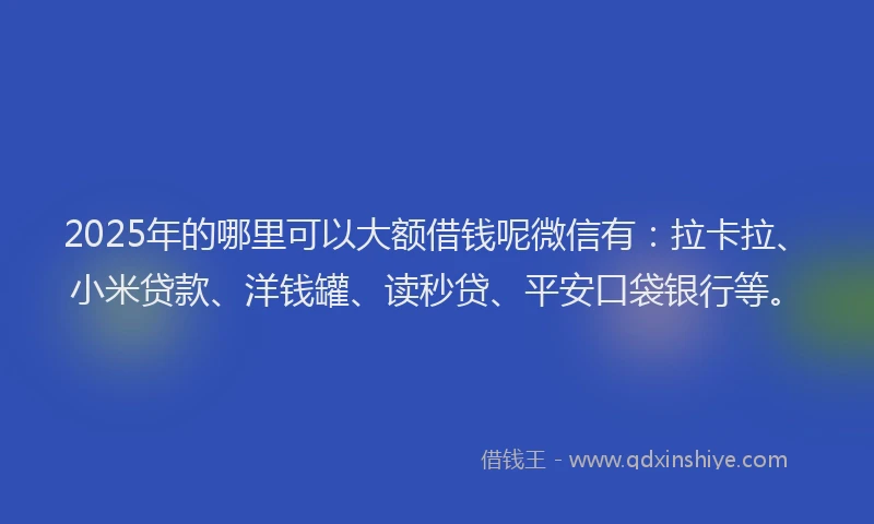 2025年的哪里可以大额借钱呢微信有：拉卡拉、小米贷款、洋钱罐、读秒贷、平安口袋银行等。