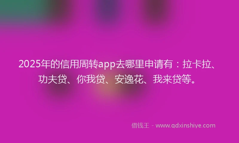 2025年的信用周转app去哪里申请有：拉卡拉、功夫贷、你我贷、安逸花、我来贷等。