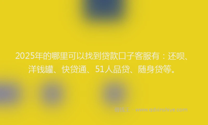 2025年的哪里可以找到贷款口子客服有：还呗、洋钱罐、快贷通、51人品贷、随身贷等。