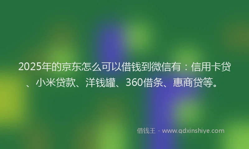 2025年的京东怎么可以借钱到微信有：信用卡贷、小米贷款、洋钱罐、360借条、惠商贷等。