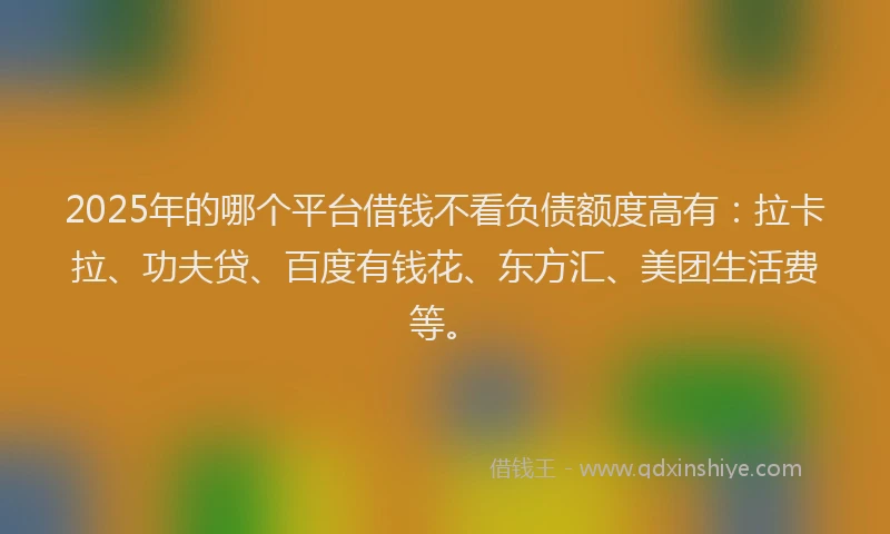 2025年的哪个平台借钱不看负债额度高有：拉卡拉、功夫贷、百度有钱花、东方汇、美团生活费等。