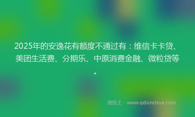 2025年的安逸花有额度不通过有：维信卡卡贷、美团生活费、分期乐、中原消费金融、微粒贷等。