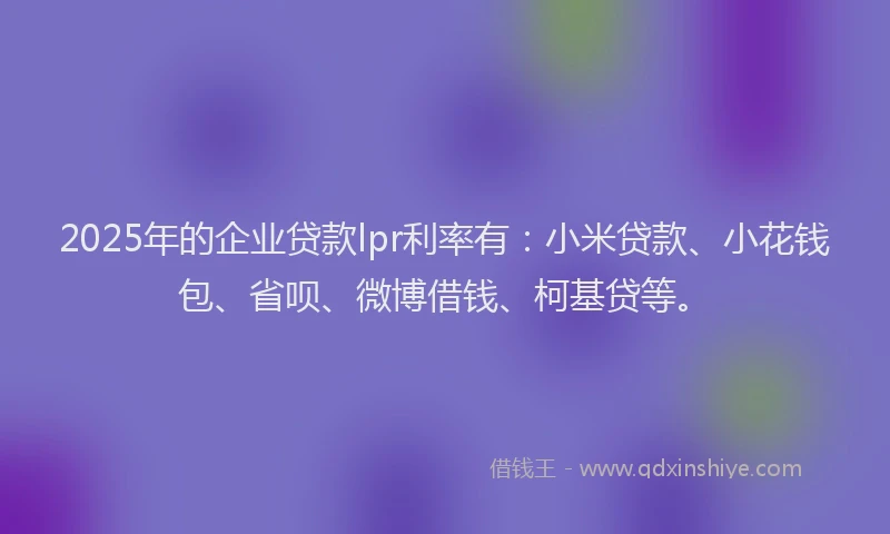2025年的企业贷款lpr利率有：小米贷款、小花钱包、省呗、微博借钱、柯基贷等。