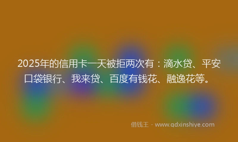 2025年的信用卡一天被拒两次有：滴水贷、平安口袋银行、我来贷、百度有钱花、融逸花等。
