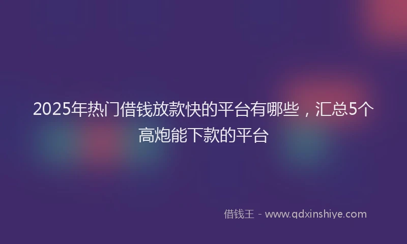 2025年热门借钱放款快的平台有哪些，汇总5个高炮能下款的平台