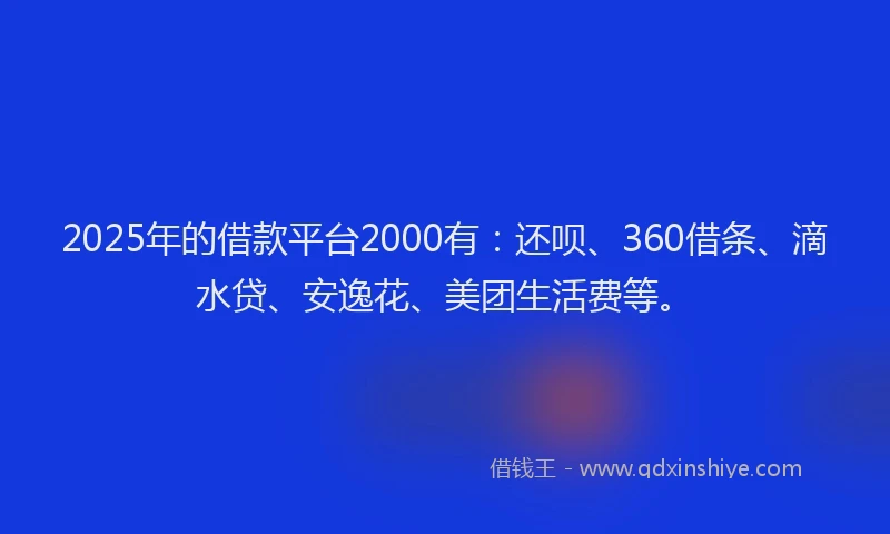 2025年的借款平台2000有：还呗、360借条、滴水贷、安逸花、美团生活费等。
