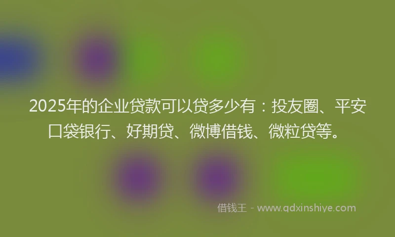 2025年的企业贷款可以贷多少有：投友圈、平安口袋银行、好期贷、微博借钱、微粒贷等。
