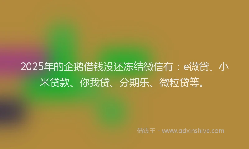 2025年的企鹅借钱没还冻结微信有：e微贷、小米贷款、你我贷、分期乐、微粒贷等。