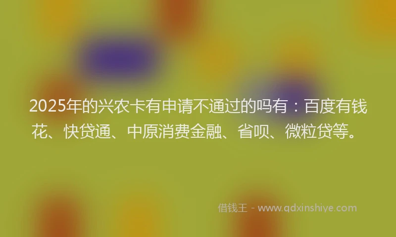 2025年的兴农卡有申请不通过的吗有：百度有钱花、快贷通、中原消费金融、省呗、微粒贷等。