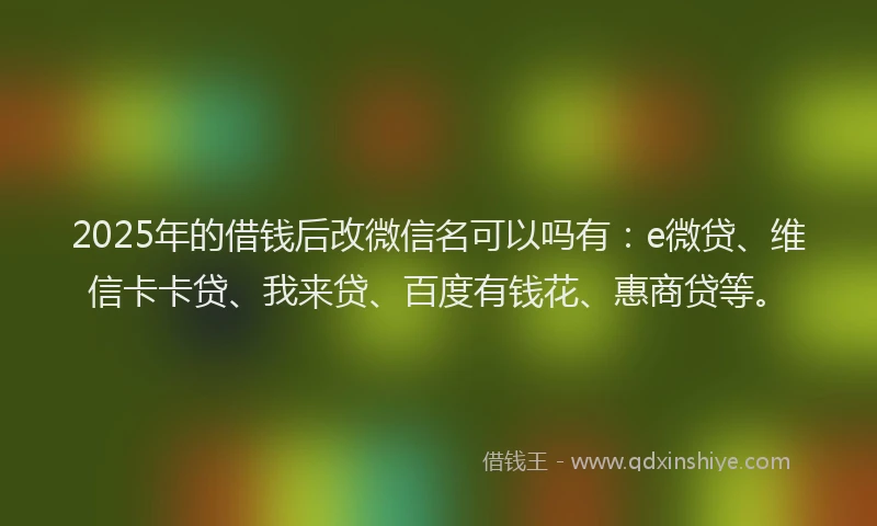 2025年的借钱后改微信名可以吗有：e微贷、维信卡卡贷、我来贷、百度有钱花、惠商贷等。