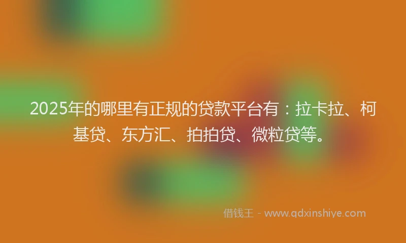 2025年的哪里有正规的贷款平台有：拉卡拉、柯基贷、东方汇、拍拍贷、微粒贷等。