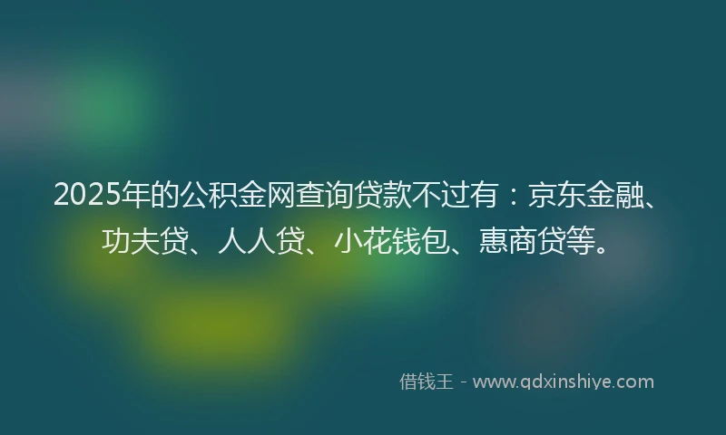 2025年的公积金网查询贷款不过有：京东金融、功夫贷、人人贷、小花钱包、惠商贷等。