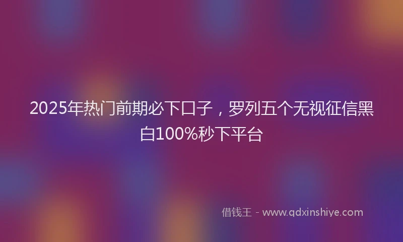 2025年热门前期必下口子，罗列五个无视征信黑白100%秒下平台