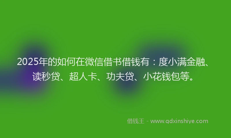 2025年的如何在微信借书借钱有：度小满金融、读秒贷、超人卡、功夫贷、小花钱包等。