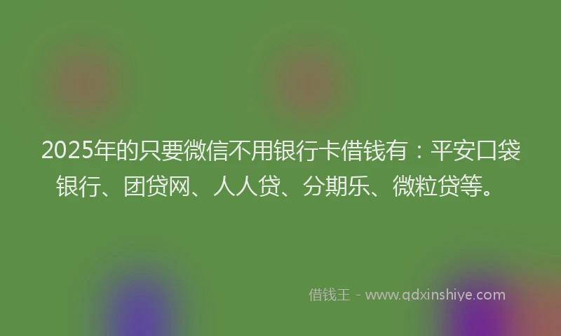 2025年的只要微信不用银行卡借钱有：平安口袋银行、团贷网、人人贷、分期乐、微粒贷等。