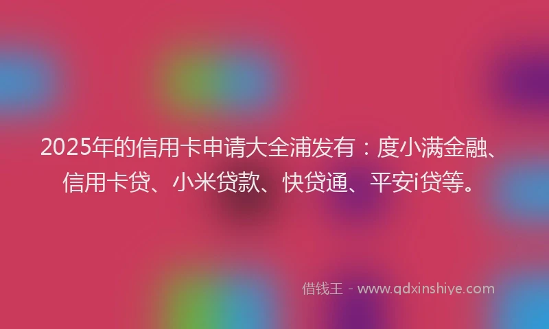 2025年的信用卡申请大全浦发有：度小满金融、信用卡贷、小米贷款、快贷通、平安i贷等。