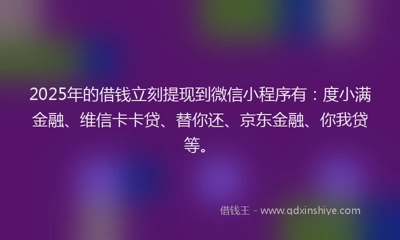 2025年的借钱立刻提现到微信小程序有：度小满金融、维信卡卡贷、替你还、京东金融、你我贷等。