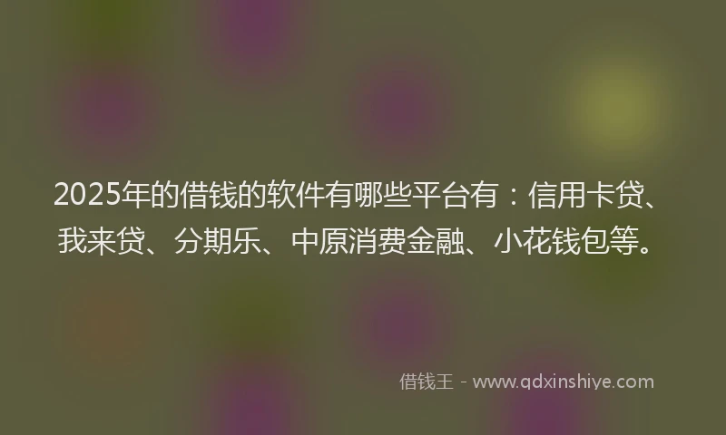 2025年的借钱的软件有哪些平台有：信用卡贷、我来贷、分期乐、中原消费金融、小花钱包等。
