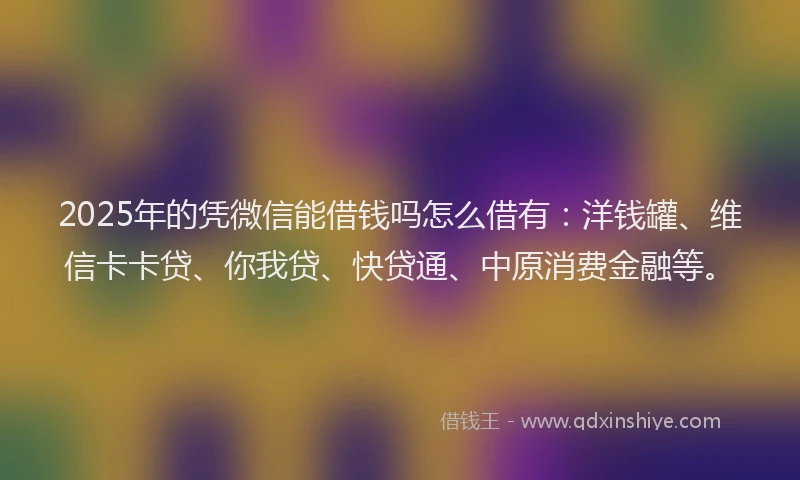 2025年的凭微信能借钱吗怎么借有：洋钱罐、维信卡卡贷、你我贷、快贷通、中原消费金融等。