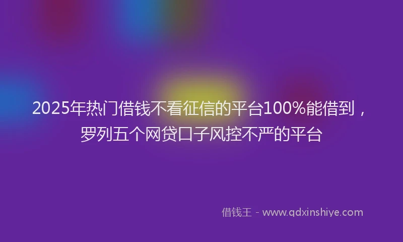 2025年热门借钱不看征信的平台100%能借到，罗列五个网贷口子风控不严的平台