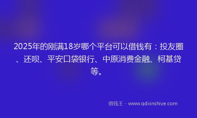 2025年的刚满18岁哪个平台可以借钱有：投友圈、还呗、平安口袋银行、中原消费金融、柯基贷等。