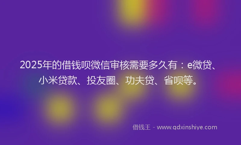 2025年的借钱呗微信审核需要多久有：e微贷、小米贷款、投友圈、功夫贷、省呗等。