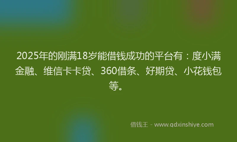 2025年的刚满18岁能借钱成功的平台有：度小满金融、维信卡卡贷、360借条、好期贷、小花钱包等。