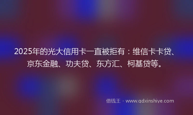2025年的光大信用卡一直被拒有：维信卡卡贷、京东金融、功夫贷、东方汇、柯基贷等。