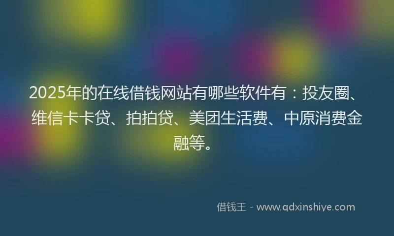 2025年的在线借钱网站有哪些软件有：投友圈、维信卡卡贷、拍拍贷、美团生活费、中原消费金融等。