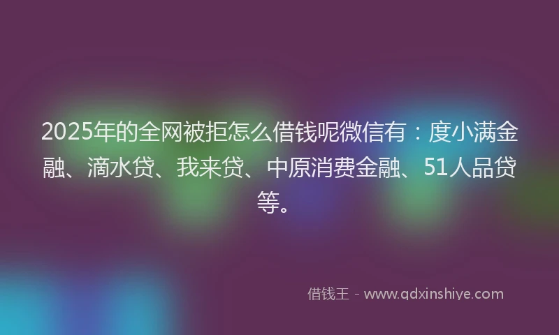 2025年的全网被拒怎么借钱呢微信有：度小满金融、滴水贷、我来贷、中原消费金融、51人品贷等。