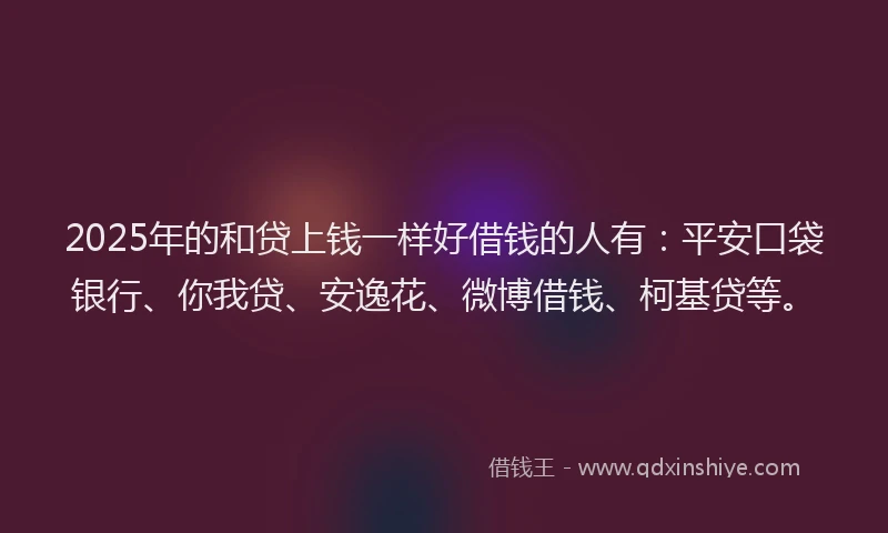 2025年的和贷上钱一样好借钱的人有：平安口袋银行、你我贷、安逸花、微博借钱、柯基贷等。