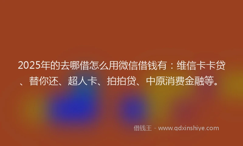 2025年的去哪借怎么用微信借钱有：维信卡卡贷、替你还、超人卡、拍拍贷、中原消费金融等。
