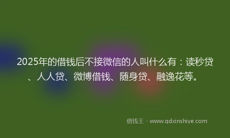 2025年的借钱后不接微信的人叫什么有：读秒贷、人人贷、微博借钱、随身贷、融逸花等。