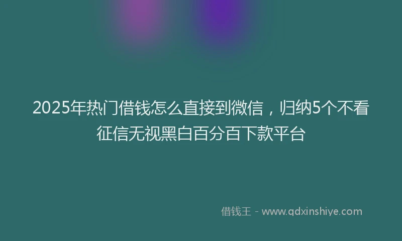 2025年热门借钱怎么直接到微信，归纳5个不看征信无视黑白百分百下款平台